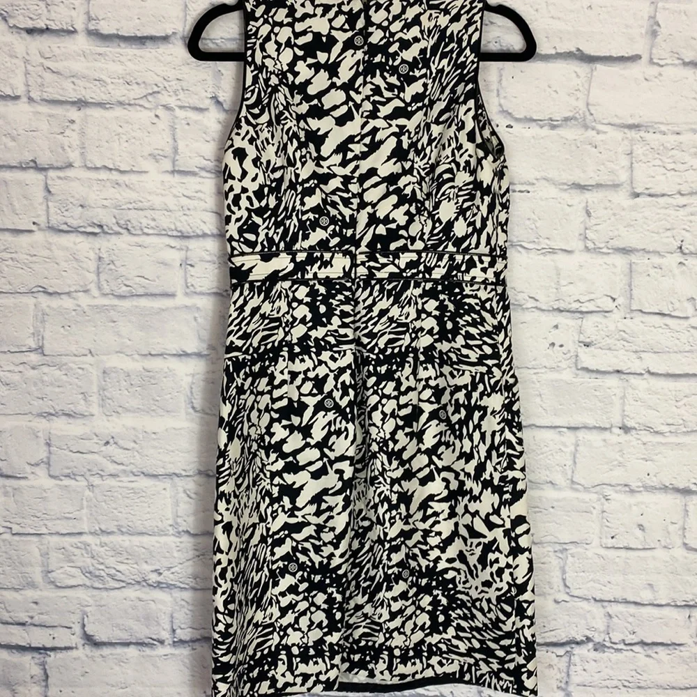 Tory Burch black white logo print sleeveless dress 6
